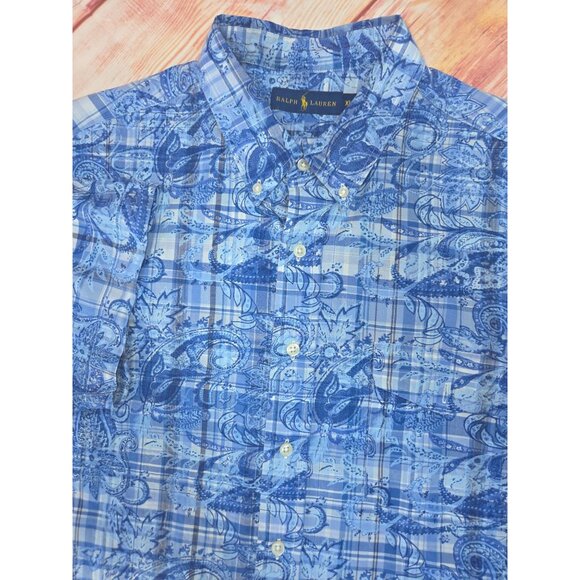Ralph Lauren Mens Blue Paisley Plaid Button-Down Shirt XL - Picture 4 of 7